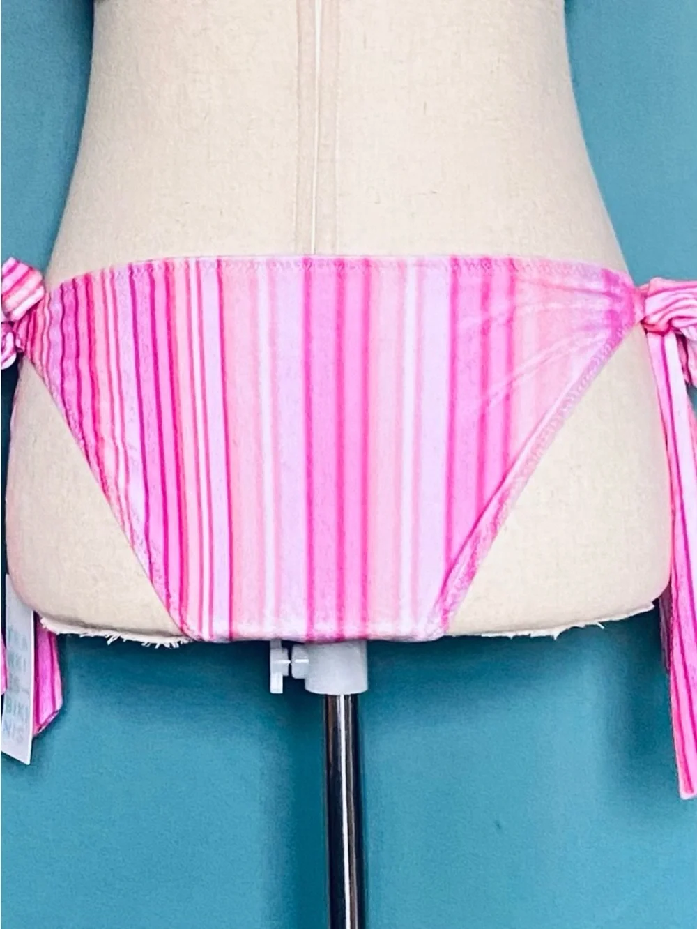 Frankies Bikinis Harlow Velvet Pink Stripe Bikini Bottom NWT L